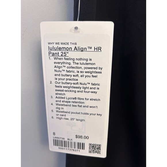 NEW / Authentic Lululemon Align High-Rise Pant 25" Black Women's Size 8 - Picture 5 of 5